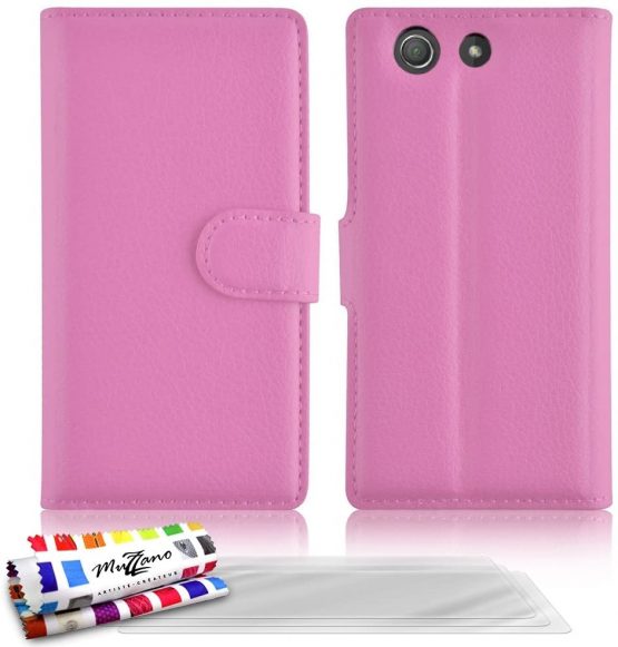MUZZANO Original Le Folio Case Cover with 3 Ultra Clear Screen Protective Films for Sony Xperia Z3 Compact - Pink