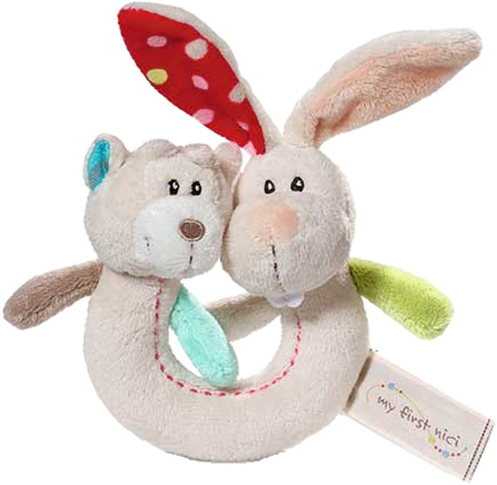 NICI Rabbit and Bear Ring Rattle, Pastel shades (possibly pink and light color), Small