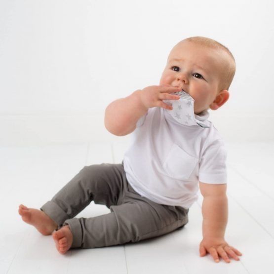 Baby Teething Dribble Bibs for Toddlers & Babies - Bandana Bibs with Silicone Teether for Boys & Girls – Sustainably Sourced Bamboo & Organic Cotton Bib - Neckerchew By Cheeky Chompers - Silver Stars - Image 2