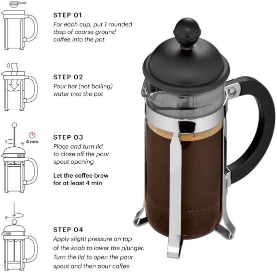 BODUM 1913-01 Caffettiera 3 Cup French Press Coffee Maker, Black, 0.35 l, 12 oz - Image 4