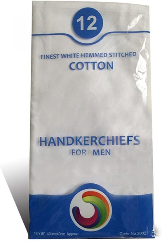 Dudu N Girlie! Cotton Men's Hemmed Stitched Handkerchiefs, Pack of 12, White - Image 4
