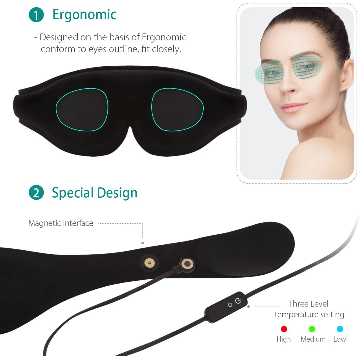Graphene Heated Eye Mask, Lightweight USB Electric Heated Eye Mask
