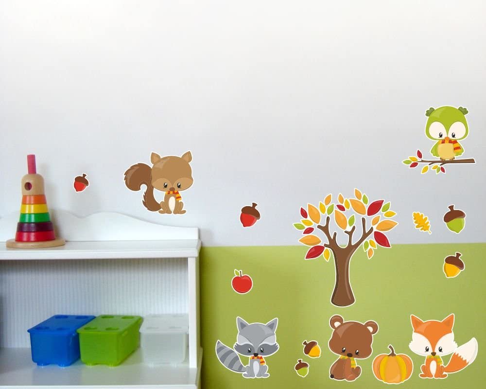 24-Piece Autumn Animals Wall Sticker Set for Children's Bedroom / Baby Bedroom, White, 2x 16x26cm - Image 2