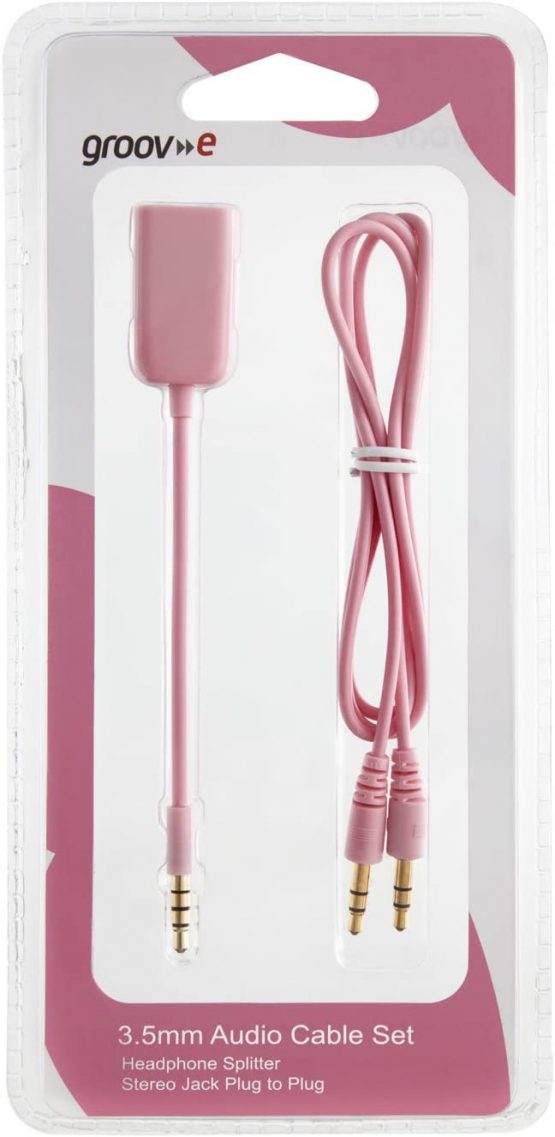 Groov-e GVAC2/PL Headphone Splitter and Jack Plug to Jack Plug 3.5mm Set - Pink - Image 2