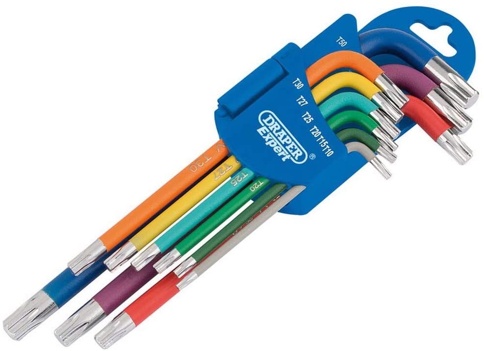 Draper 66143 TX-Star Metric Coloured Long Arm Key 9-Piece Set, Blue