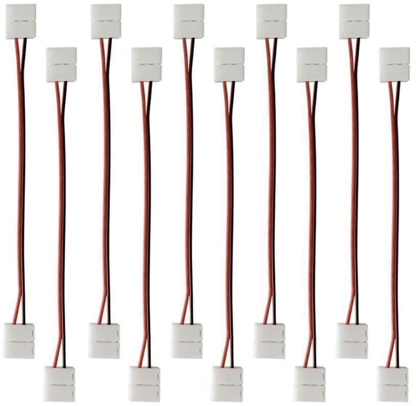 IDEAPRO 10pcs 3528/2835 2Pin 8mm LED Strip Connector,Strip to Wire Quick Solderless Connection for Single Colour Led Strip Lights
