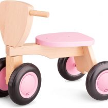 New Classic Toys 11422 Baby Wooden 1 2 Ride On Trike Toy, Toddlers First Tricycle for One Year Old, Children Scooter for Age 12 Months with 3 Wheels Pink Color