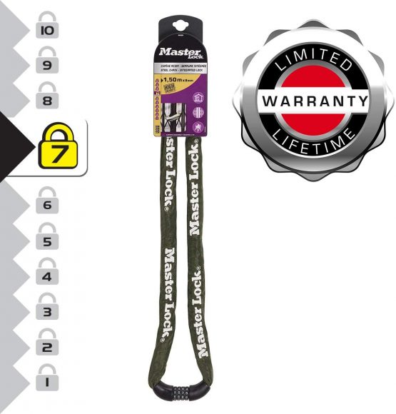 Master Lock 8 mm x 1000 mm Chain Integrated 4 Digit Resettable Combination Lock - Khaki - Image 3