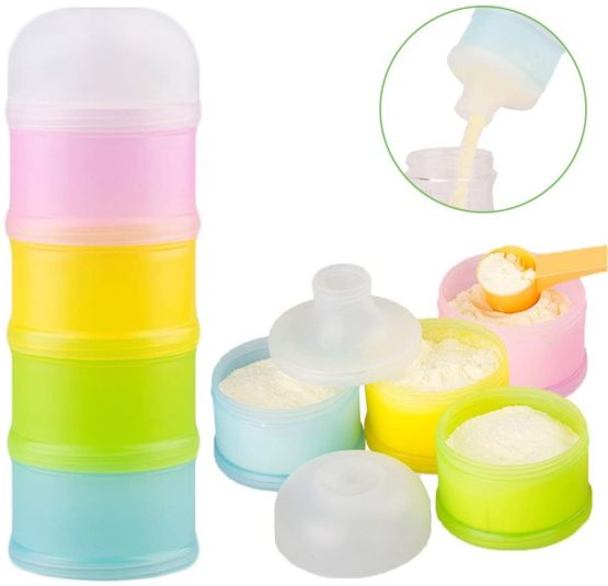 Formula Dispenser, Kidsmile Twist-Lock Stackable On-the-Go BPA Free Milk Powder Dispenser & Snack Storage Container - 4 feeds, no powder leakage