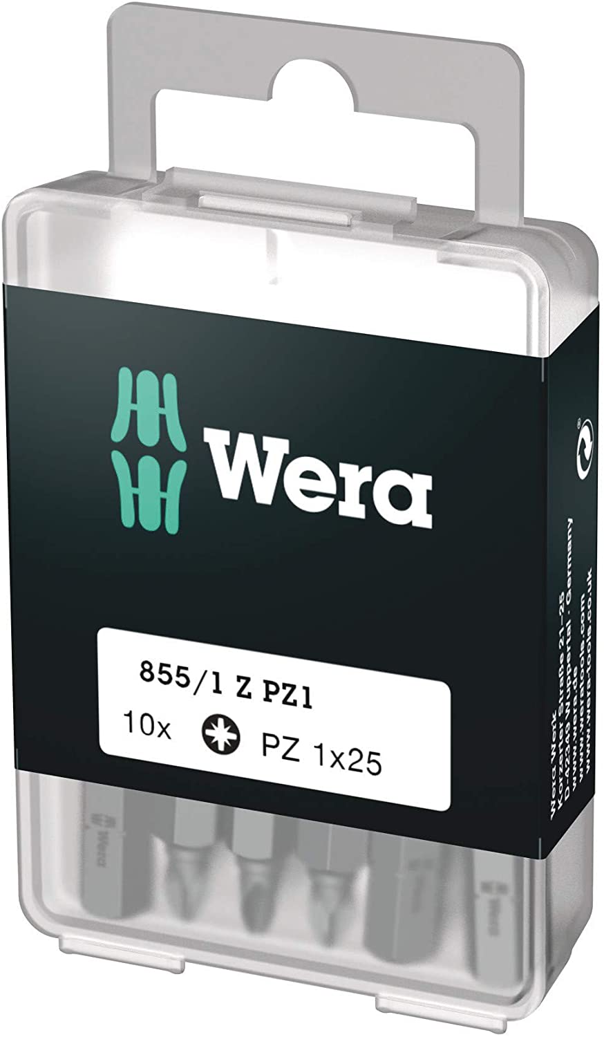 Wera 05072403001 Pozidriv Extra-Tough Bits 855/1 Z PZ1 x 25 mm, Pack of 10, Silver
