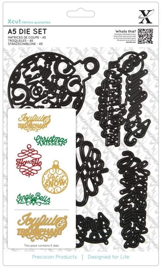 Docrafts 5-Piece Christmas Sayings Carbonised Steel A5 Die Set, Black
