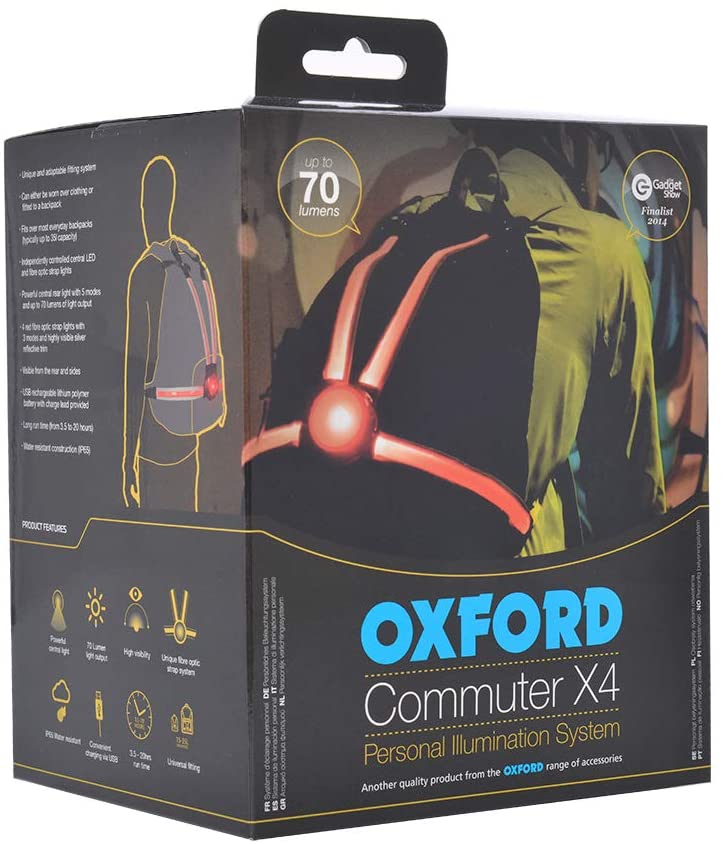 Oxford CommuterX4 Fibre Optic Rear Light - Black/Red, One Size, Black / Red