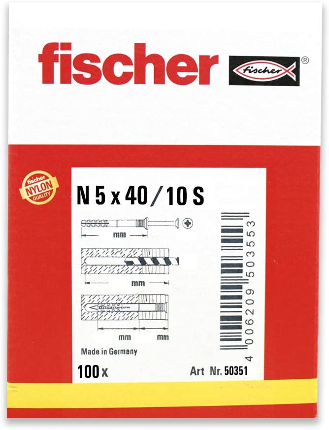 fischer N 5 x 40 Z Hammerfix Frame Fixing, Pack of 100, 50351, Zinc