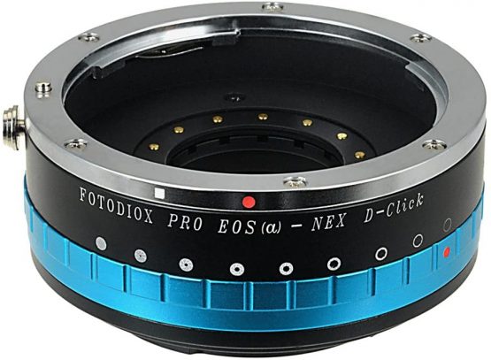 Fotodiox Pro Iris Lens Mount Adapter Compatible with Canon EOS EF Lenses to Sony E-Mount Cameras