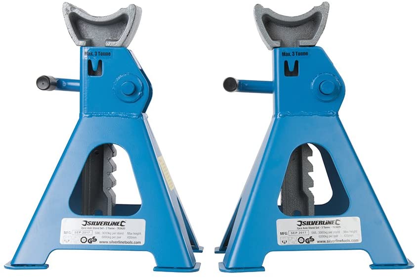 Silverline 3 Tonne Axle Stands - Heavy-Duty Jack Stand Set for Cars & Vans, 2-Piece Pair (763620) - Image 4