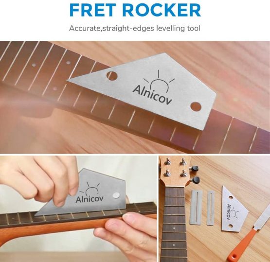 Alnicov Guitar Polish Tools Set, 1Pcs Guitar Fret Crowning File with 1Pcs Guitar Fret Rocker and 2Pcs Fingerboard Protectors for Acoustic Guitar, Electric Guitar, Luthier - Image 3