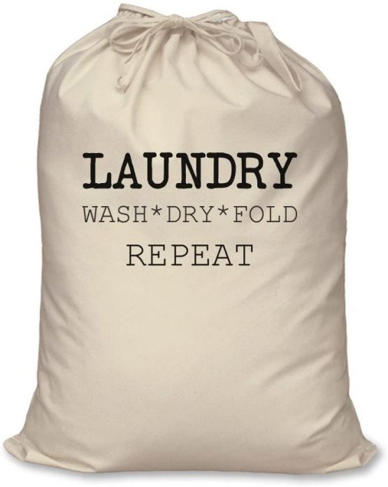 Laundry Bag Wash Dry Fold Repeat 100% Natural Cotton Home Storage Organisation Washing Basket