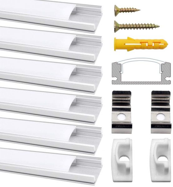 Chesbung 6 Pack 1Meter/3.3ft V-Shape Led Aluminum Channel, Led Aluminum Profile with Cover. LED Channels and Diffusers with End Caps and Mounting Clips