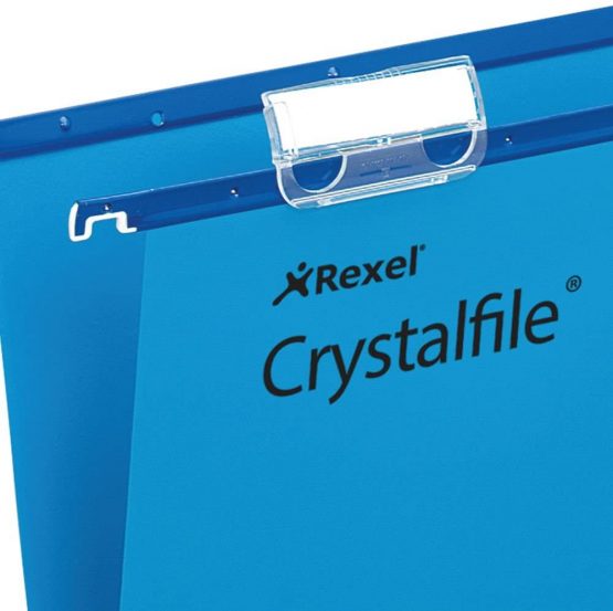 Rexel Foolscap Heavy Duty Suspension Files with Tabs and Inserts for Filing Cabinets, 15 mm base, Polypropylene, Blue, Crystalfile Extra, Pack of 25, 70630 - Image 4
