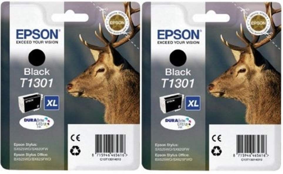 Epson T1301 Ink Cartridges - Black (Twin Pack)