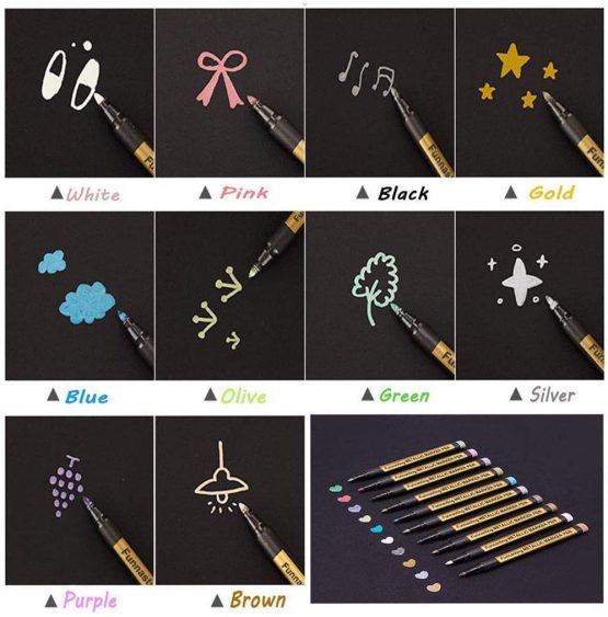 Metallic Marker Pens, Funnasting Set of 10 Assorted Colours Painting Pens Art Marker for Card Making, Scrapbooking, DIY Photo Album, Plastic, Glass, Metal, Wood, Stone, Clothes and Pottery - Image 3