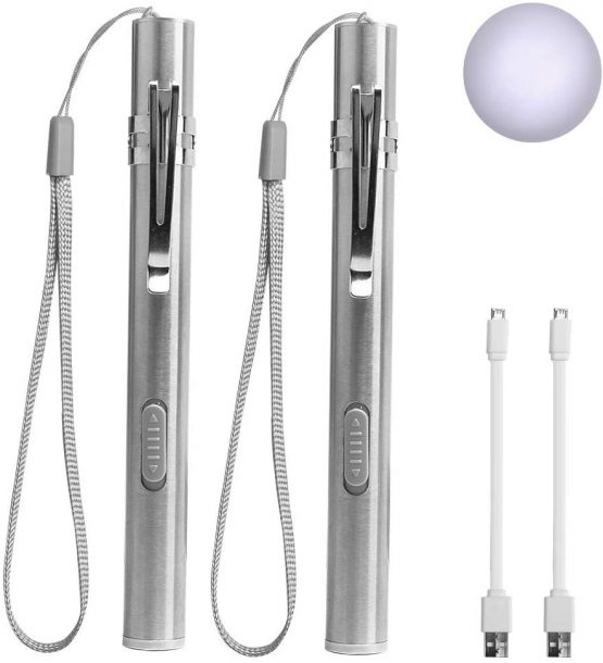 LEAGY Pen Torches for Nurses,Reusable Rechargeable Torch,2Pack White LED Lights Pen Light