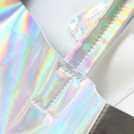 Millya Hologram Large Tote Handbag Shoulder Bag Laser PU Shopper for Men and Women Silver - Image 3