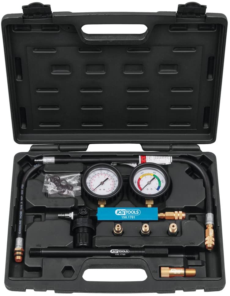 KS Tools 150.1780 Cylinder Leak Detector Pressure Tester Set, 9 pcs, Colour, Size