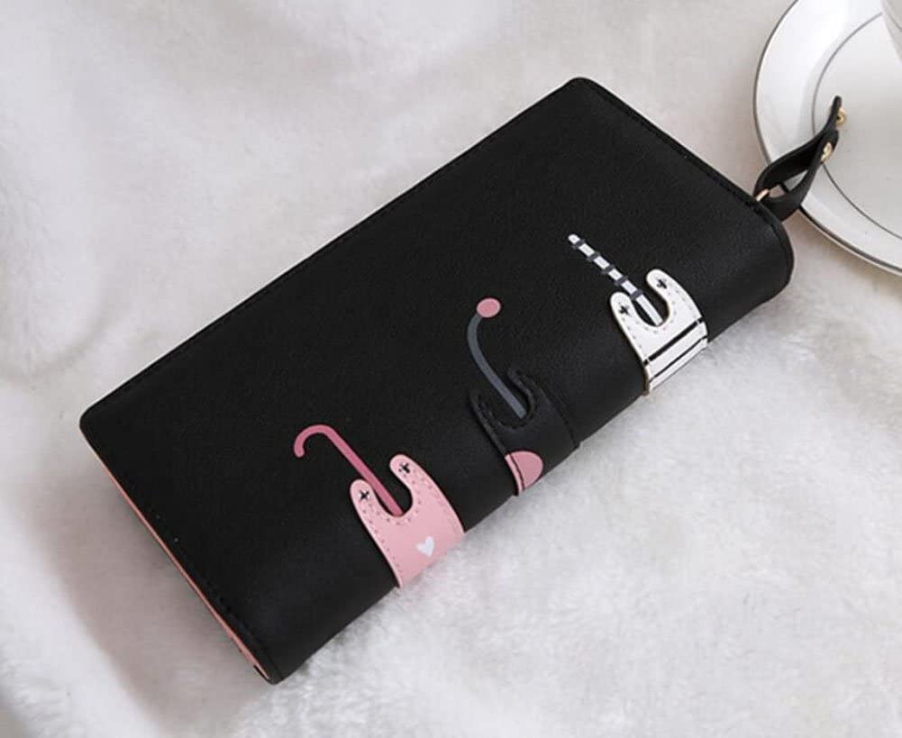 Diyafas Long Zipper Wallet for Women Buckle Cartoon Cat Purse Ladies Large Capacity Card Holder Handbag, Black - Image 3