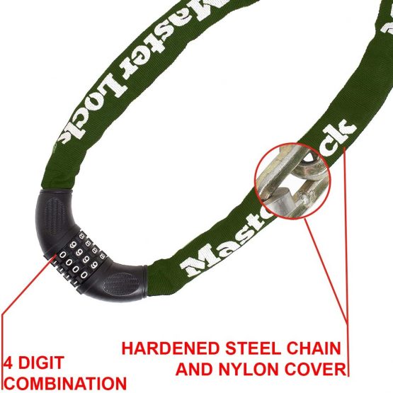 Master Lock 8 mm x 1000 mm Chain Integrated 4 Digit Resettable Combination Lock - Khaki - Image 4
