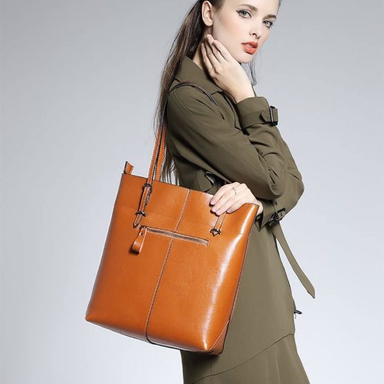 S-ZONE Vintage Genuine Leather Tote Shoulder Bag Handbag Big Large Capacity - Image 2