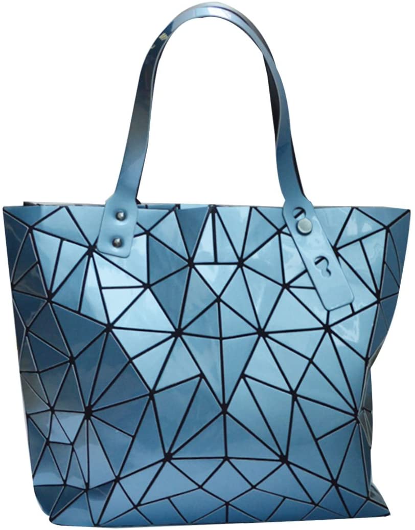 LA HAUTE Women Fashion PU Tote Bags Rhombus Pattern Shoulder Bags Top Handle Bags,Blue