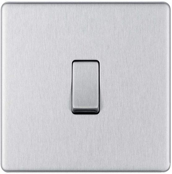 BG Electrical fbs12 Screwless Flat Plate Single Light Switch, Brushed Steel, 2-Way, 10AX