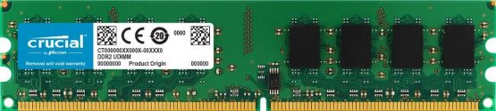 Crucial CT25664AA800 2 GB DDR2, 800 MHz, PC2-6400, CL6, DIMM, 240-Pin Memory, Green
