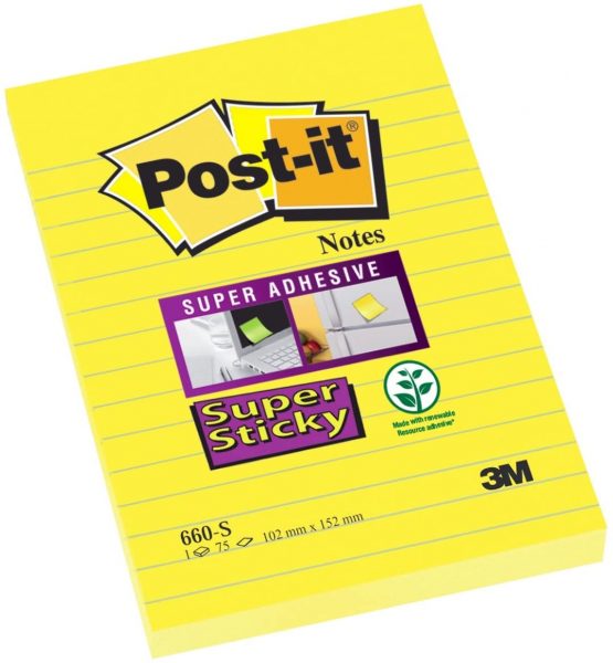 3M 660S - Post-it Super Sticky 102x152mm Daffodil Yellow 660-S