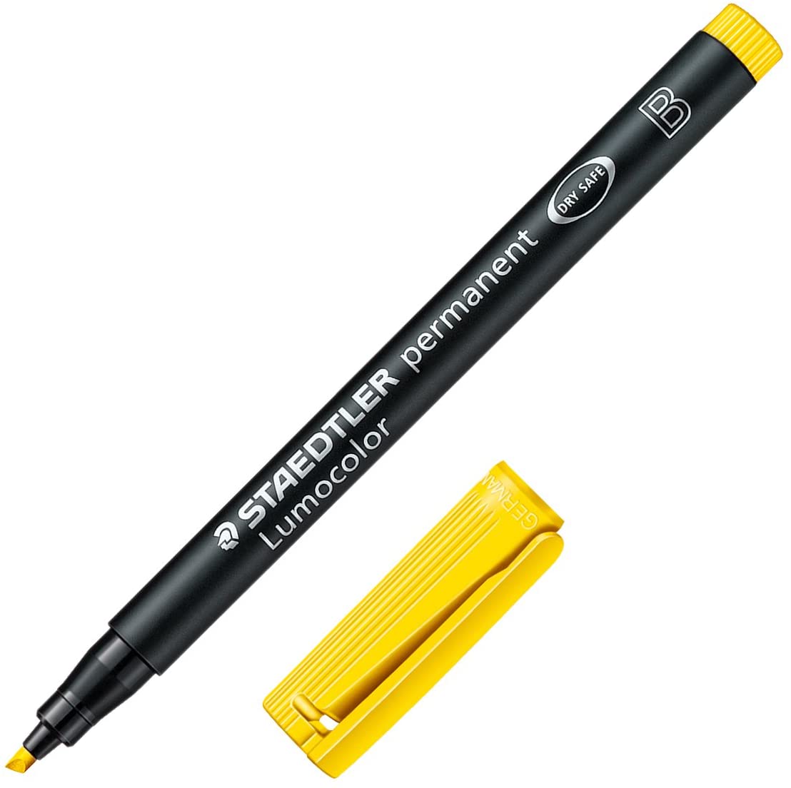 Staedtler 314 Lumocolor Universal Pen B Tip, Approx. 1.0 or 2.5 mm, Permanent, Pack of 10 in Cardboard Case Yellow