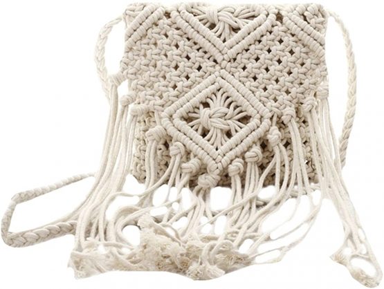 Millya Fringe Tassel Crossbody Shoulder Bag Straw Woven Handmade Boho Beach Travel Handbag for Women