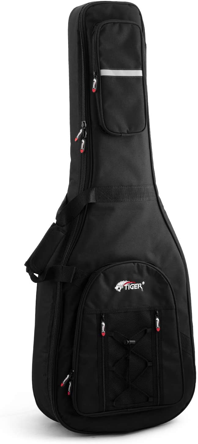 Tiger GGB42-AC Padded Gig Bag for Acoustic Guitar - Deluxe Case with Handle and Straps - 18mm of EPE Protective Padding - Black