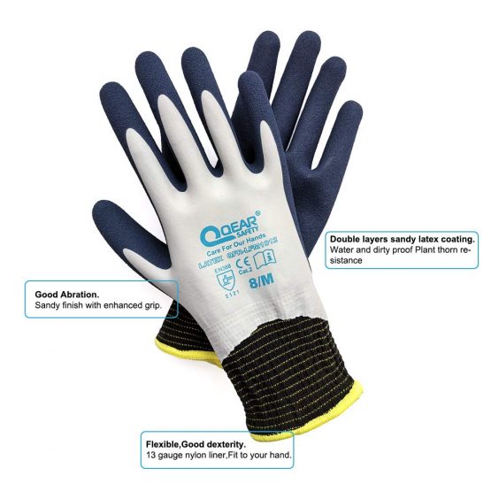 1 Pair Garden Work Glove, Latex Rubber Fully Coated, Knitted Liner, Flexible, Water/Mud Proof For Palm and Back, Anti-Slip,Small Thorn Resistance (9/L) - Image 2