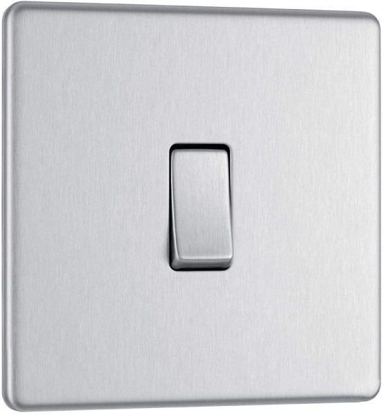 BG Electrical fbs12 Screwless Flat Plate Single Light Switch, Brushed Steel, 2-Way, 10AX - Image 3