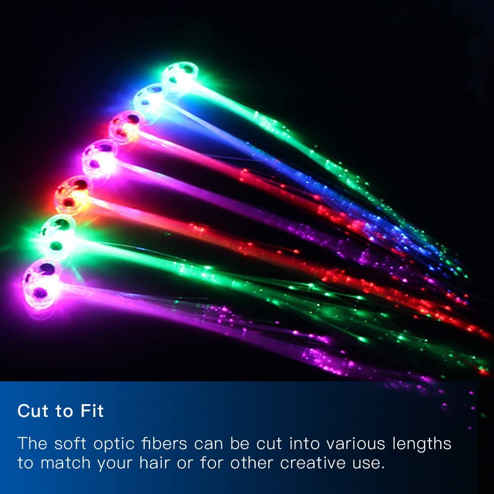 NOVELTY PLACE [Party Stars 14 inch LED Light-Up Optic Fiber Hair Extension with Barrette Party Light Set - Image 4