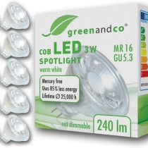 10x greenandco® MR16 GU5.3 LED Spot 3W Replaces 25W 240lm 2700K (Warm White) 38° Beam Angle 12V AC/DC Glass Body with Protective Glass