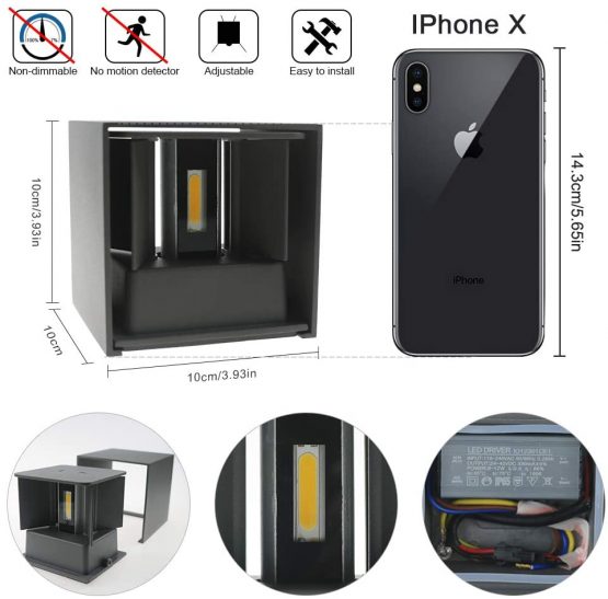 K-Bright 12W Dark Gray Cube LED Outdoor Wall Lamps,up and Down Adjustable Light Beam,Waterproof IP65 for Outdoor Wall Light,4000K-4500K Natural White,Indoor Decorative Wall Lamps - Image 3