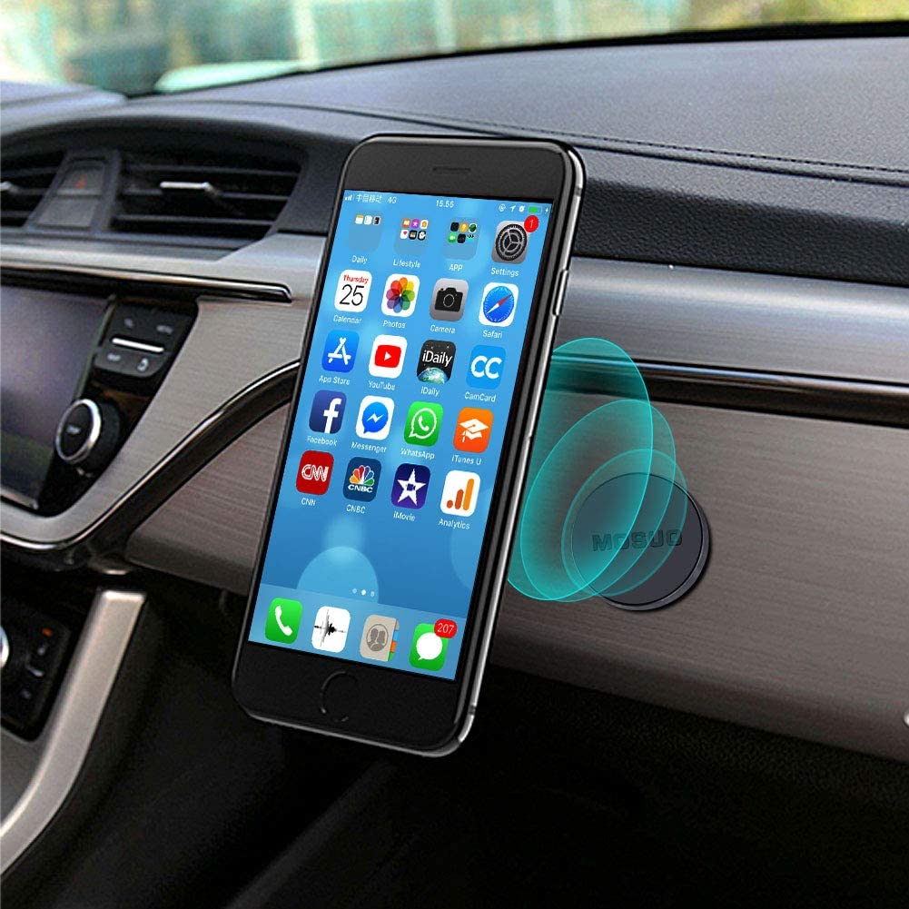 MOSUO Magnetic Phone Holder, 2 Pack with 4 Metal Plates - Dashboard, Windshield Compatible for iPhone Samsung, GPS - Black - Image 2