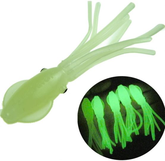 THKFISH Glow Squid Lure Soft Bait Fishing Lures Saltwater Freshwater Sea Luminous Octopus Skirt Fishing Lures For Bass Pike Trout 4g 7.5cm 15Pcs