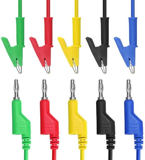 IGNPION 0.15”(4mm) 5PC Banana Plug to Crocodile Alligator Clip Test Probe Multimeter Probe Test Lead, Lead Wire Silicone Cable,39.37”(100cm) (5pcs colors) - Image 4
