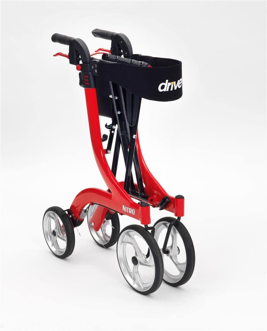 Drive Devilbiss Red Nitro 4 Wheeled Premium Rollator with Backrest, Seat and bag - Image 2