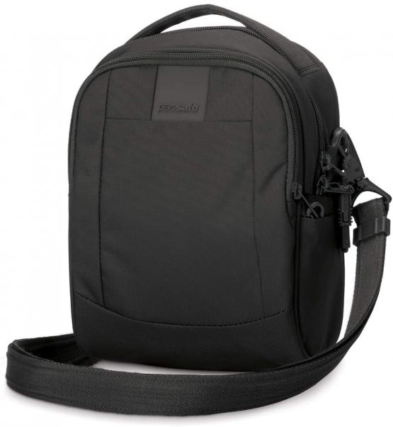 Pacsafe Metrosafe LS100 Anti-Theft Small Nylon Shoulder Bag for Women, Shoulder Bag with Anti-Theft Protection, Bag with Security-Features, 3 litres, Black