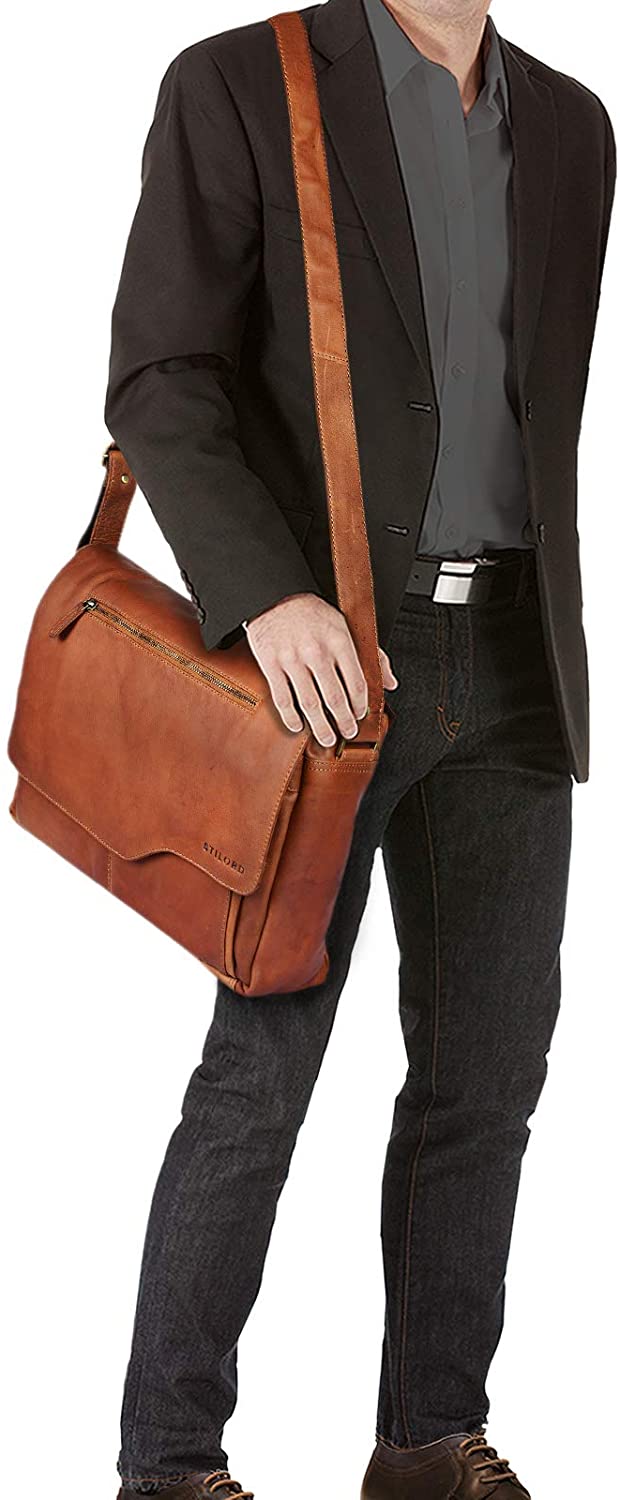 STILORD "Marvin" Leather Bag Men Messenger for Business University College Vintage Crossbody Shoulder Bag 15.6 inch Laptop Genuine Leather Colour:Cognac-Brown - Image 3