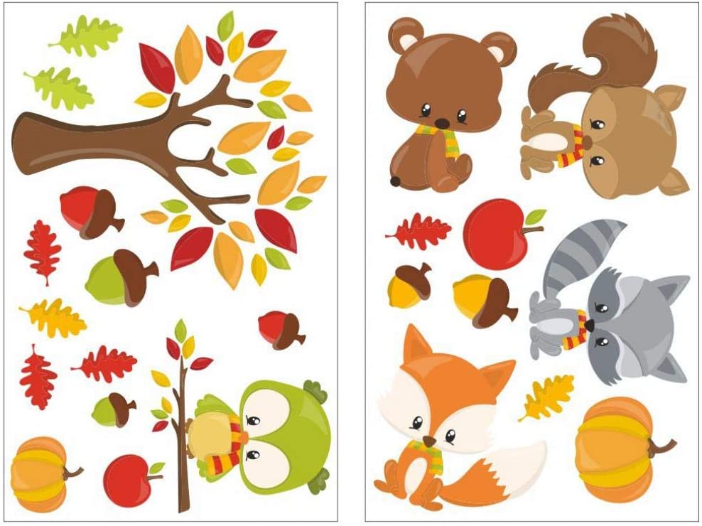 24-Piece Autumn Animals Wall Sticker Set for Children's Bedroom / Baby Bedroom, White, 2x 16x26cm